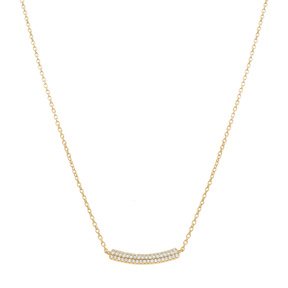 Collier en argent dor� avec barre incurv�e pav� d\'oxydes blancs - 38+5cm - Vue 2