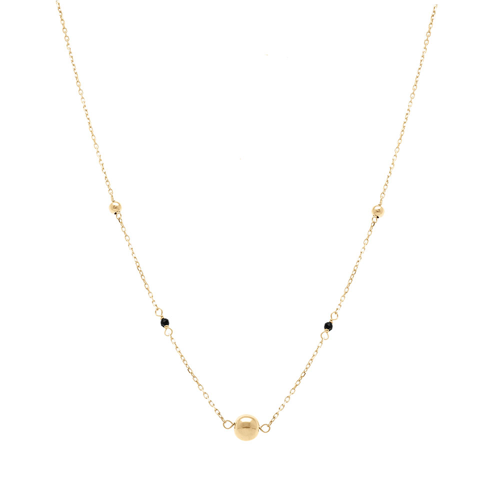 Collier en argent dor� boules et verre facet� noir - 41+3cm - Vue 2