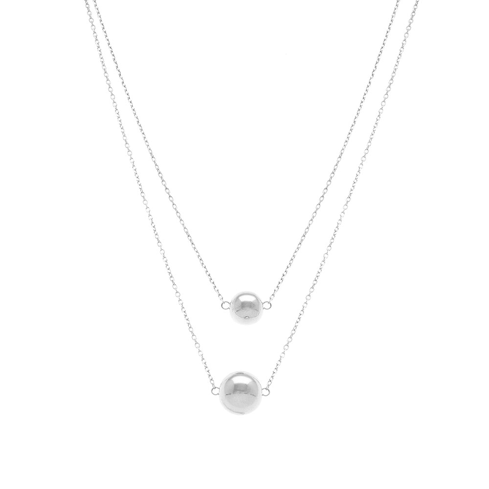 Collier en argent rhodi� deux rangs deux  boules 8 et 10mm - 41+3cm - Vue 2