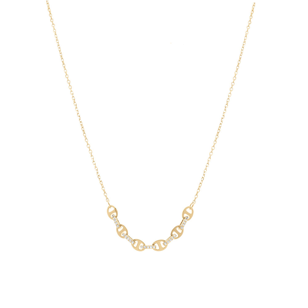 Collier en argent dor� grain de caf� avec oxydes blancs sertis - 40+3cm - Vue 2