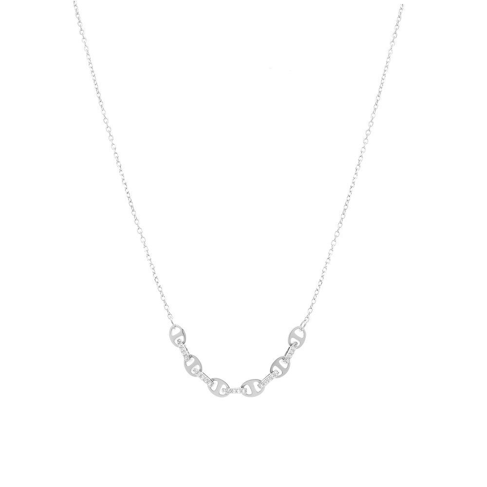 Collier en argent rhodi� grain de caf� avec oxydes blancs sertis - 40+3cm - Vue 2