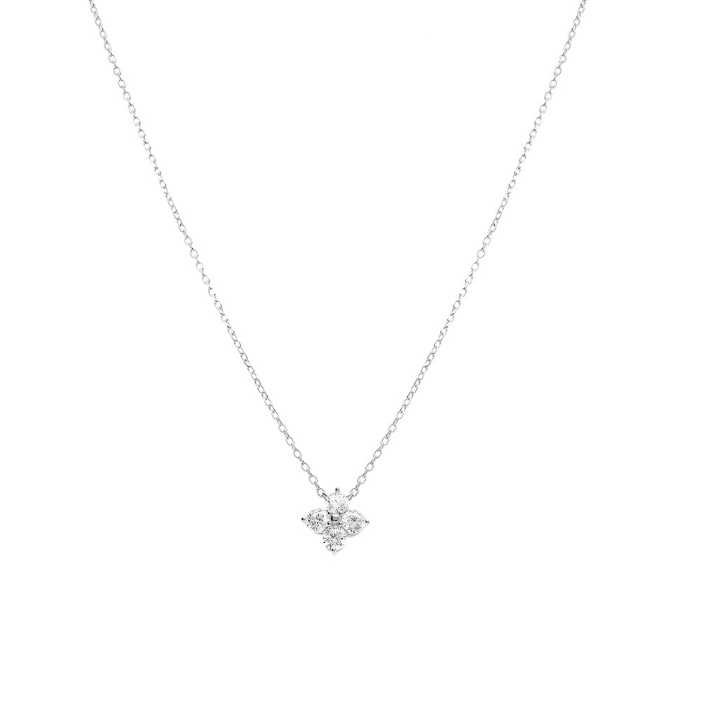 Collier en argent rhodi� fleur avec oxydes blancs sertis - 40+3cm - Vue 2