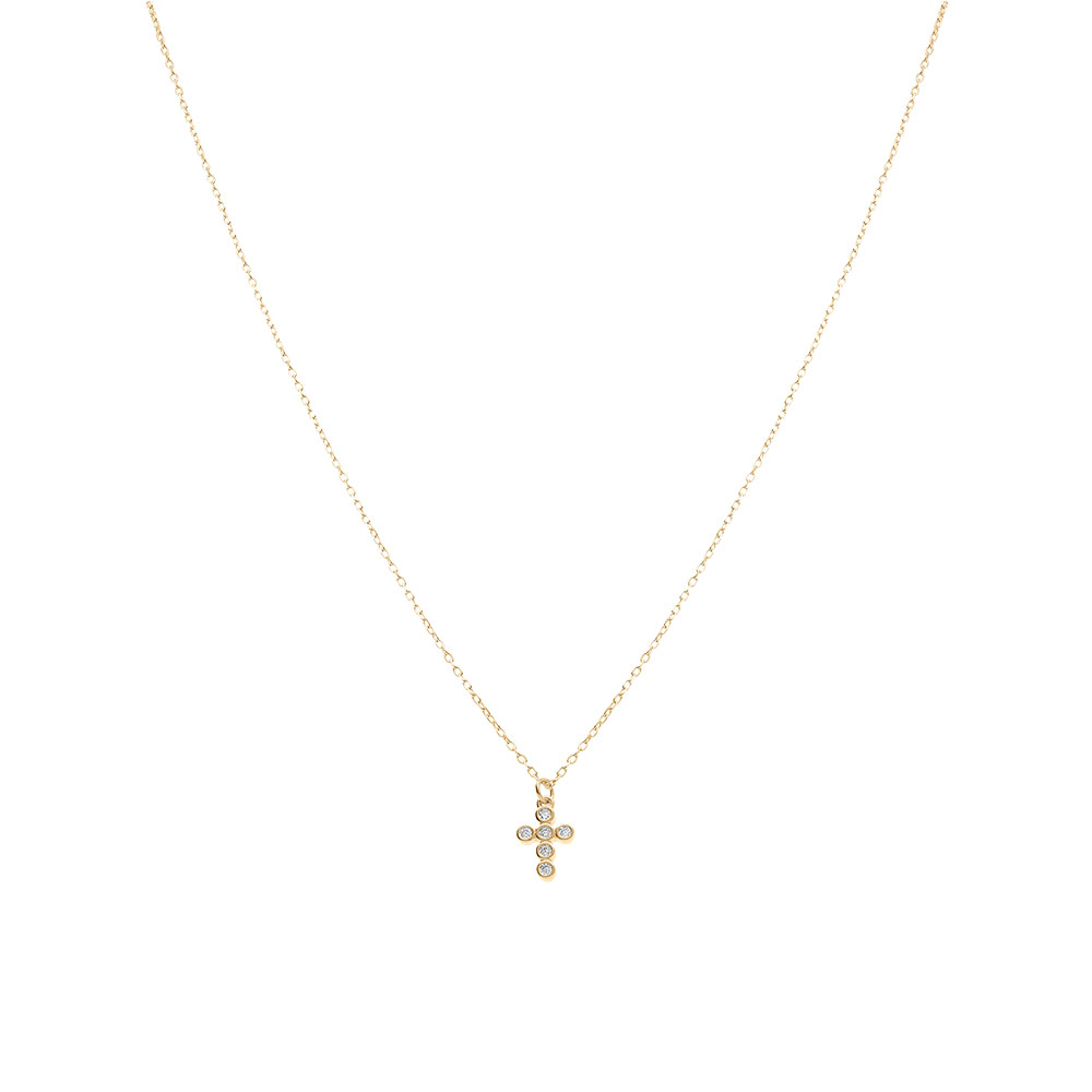 Collier en argent dor� croix d\'oxydes blancs sertis - 40+3cm - Vue 2