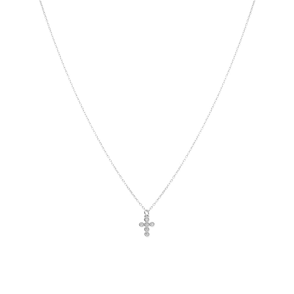 Collier en argent rhodi� croix d\'oxydes blancs sertis - 40+3cm - Vue 2