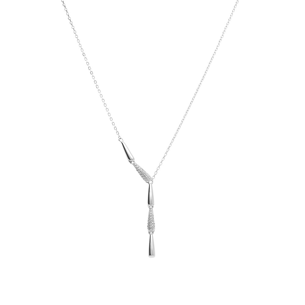 Collier en argent rhodi� cravate lisse et oxydes blancs sertis - 40+3cm - Vue 2
