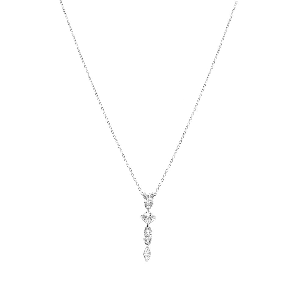 Collier en argent rhodi� pendant quatre oxydes blancs sertis - 40+3cm - Vue 2