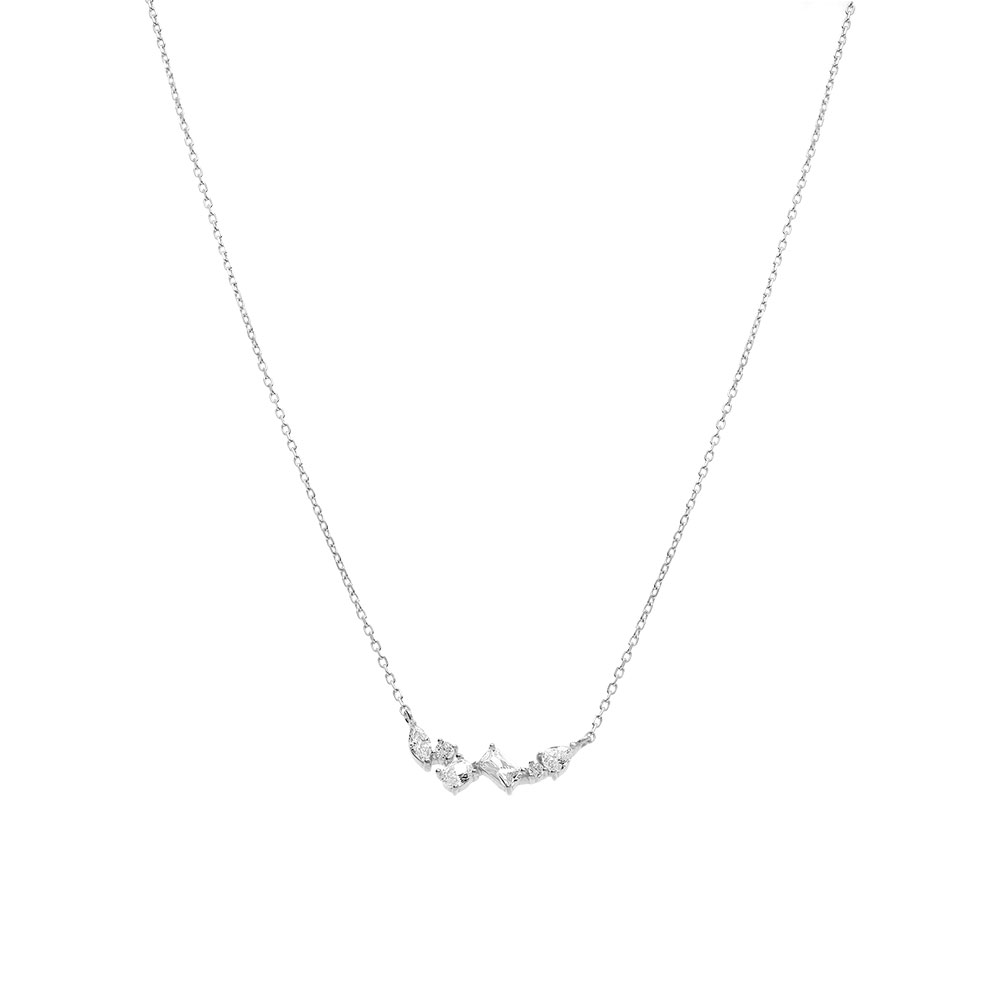 Collier en argent rhodi� avec pendentif compos� d\' oxydes blancs de forme asym�trique serti - 40+3cm - Vue 2