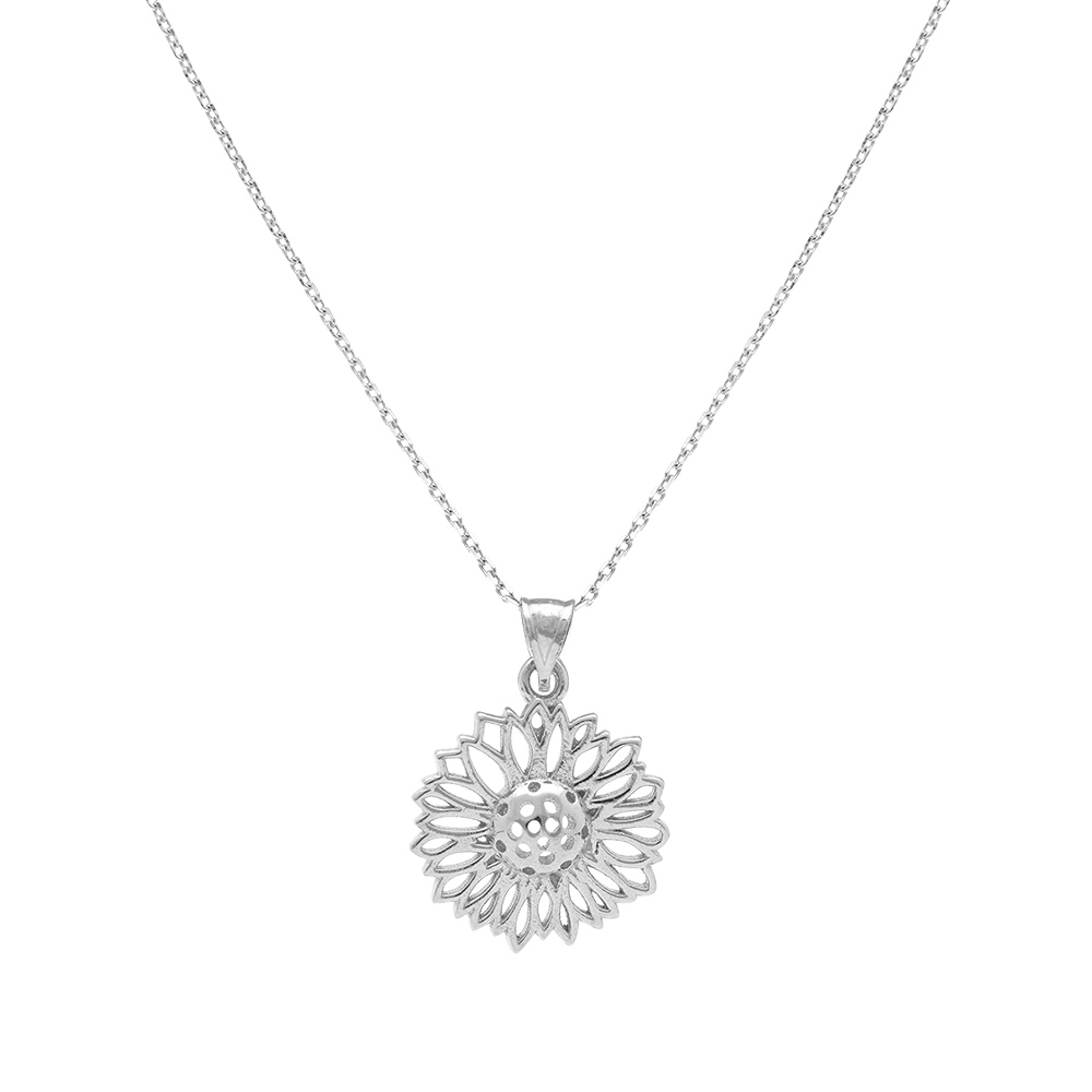 Collier en argent rhodi� pendentif fleur de tournesol - 40+5cm - Vue 2