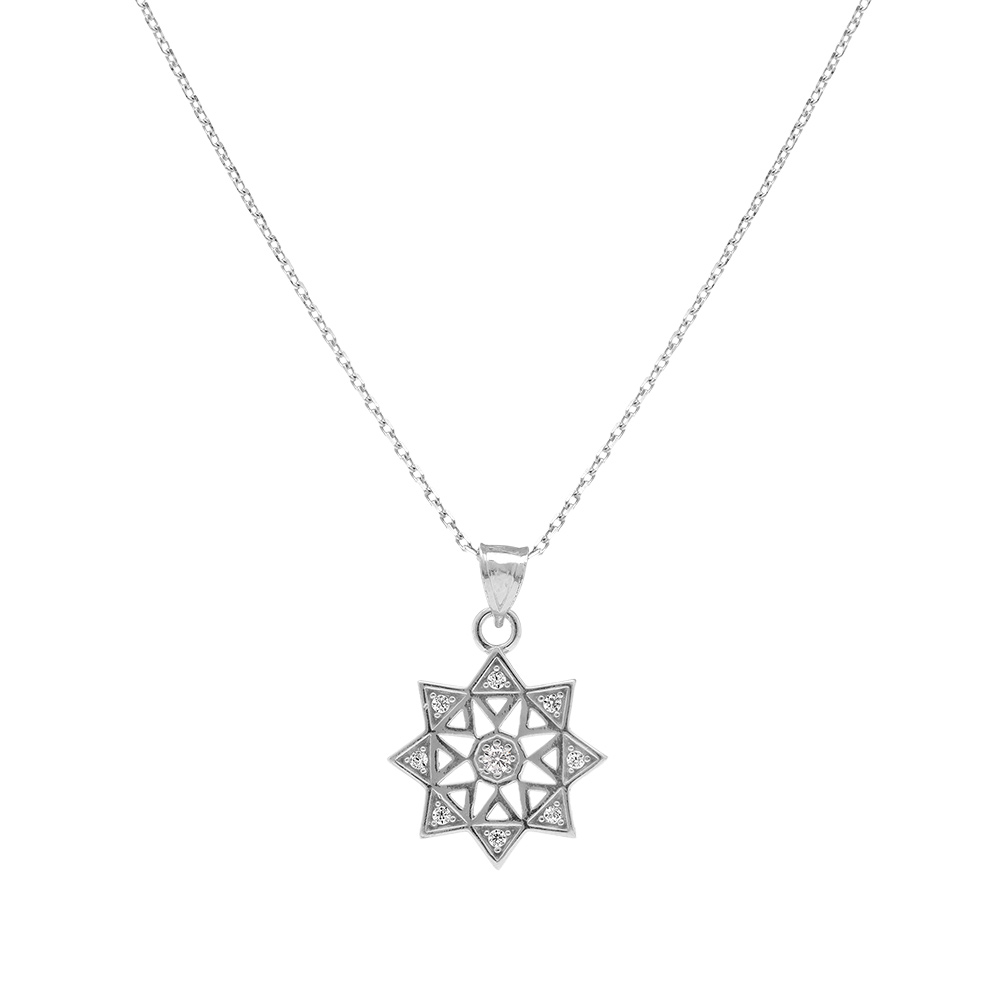 Collier en argent rhodi� pendentif forme �toile avec oxydes blancs sertis - 40+5cm - Vue 2