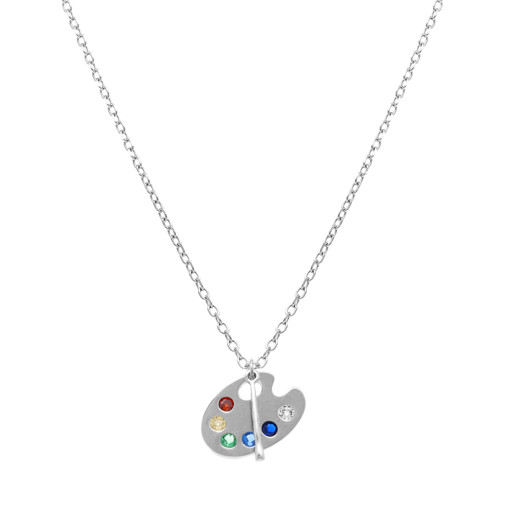 Collier en argent rhodi� avec palette de peinture - 40+4cm - Vue 2