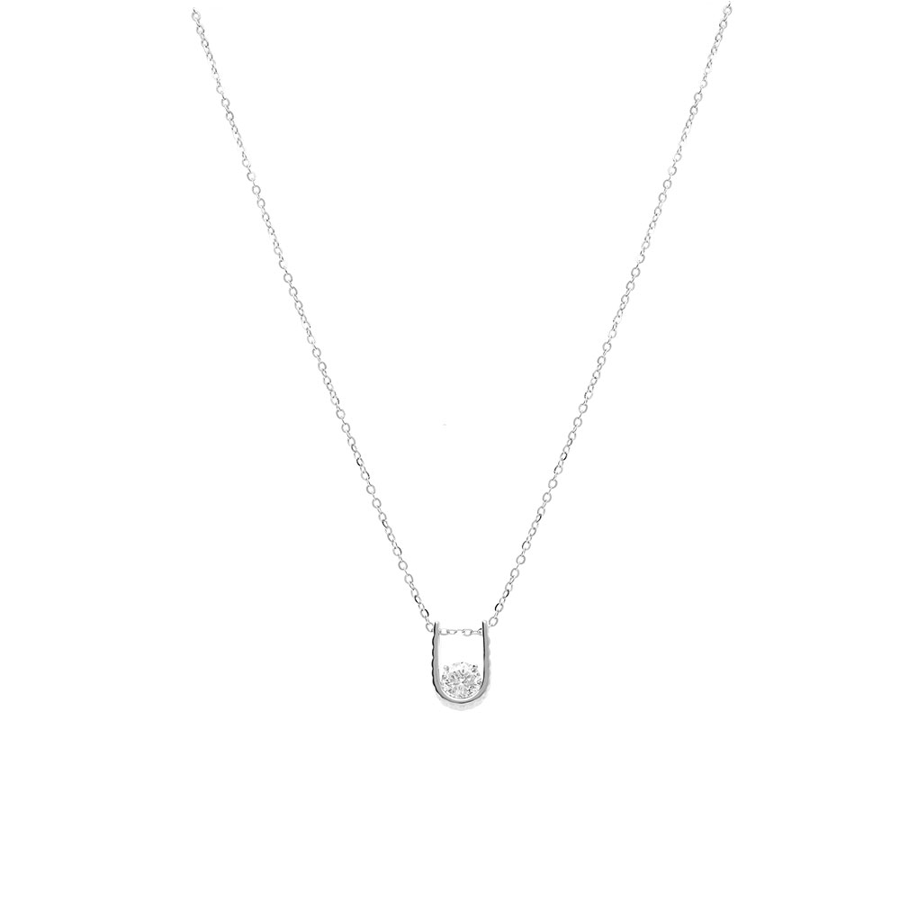 Collier en argent rhodi pendentif en forme de U avec au centre un oxyde blanc serti clos - 40+4cm - Vue 2