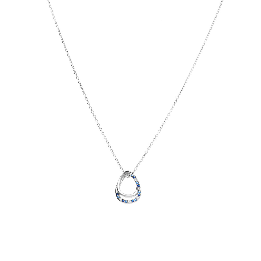 Collier en argent rhodi� pendentif goutte par� d\'oxydes bleus et blancs sertis - 40+2+2cm - Vue 2