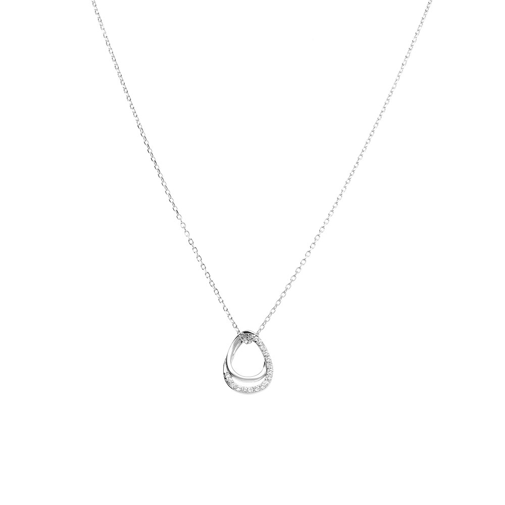 Collier en argent rhodi� pendentif goutte par� d\'oxydes blancs sertis - 40+2+2cm - Vue 2
