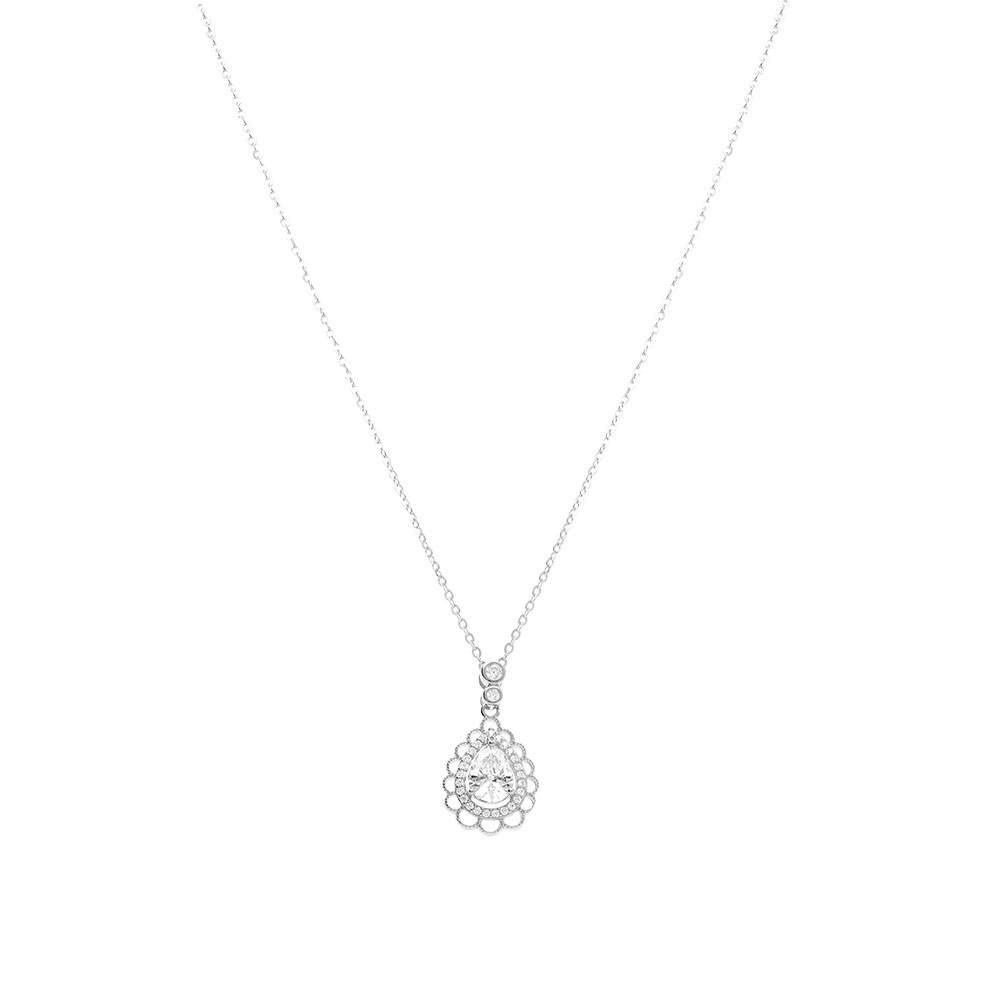 Collier en argent rhodi� goutte oxydes blancs sertis et contour dentel� - 40+4cm - Vue 2