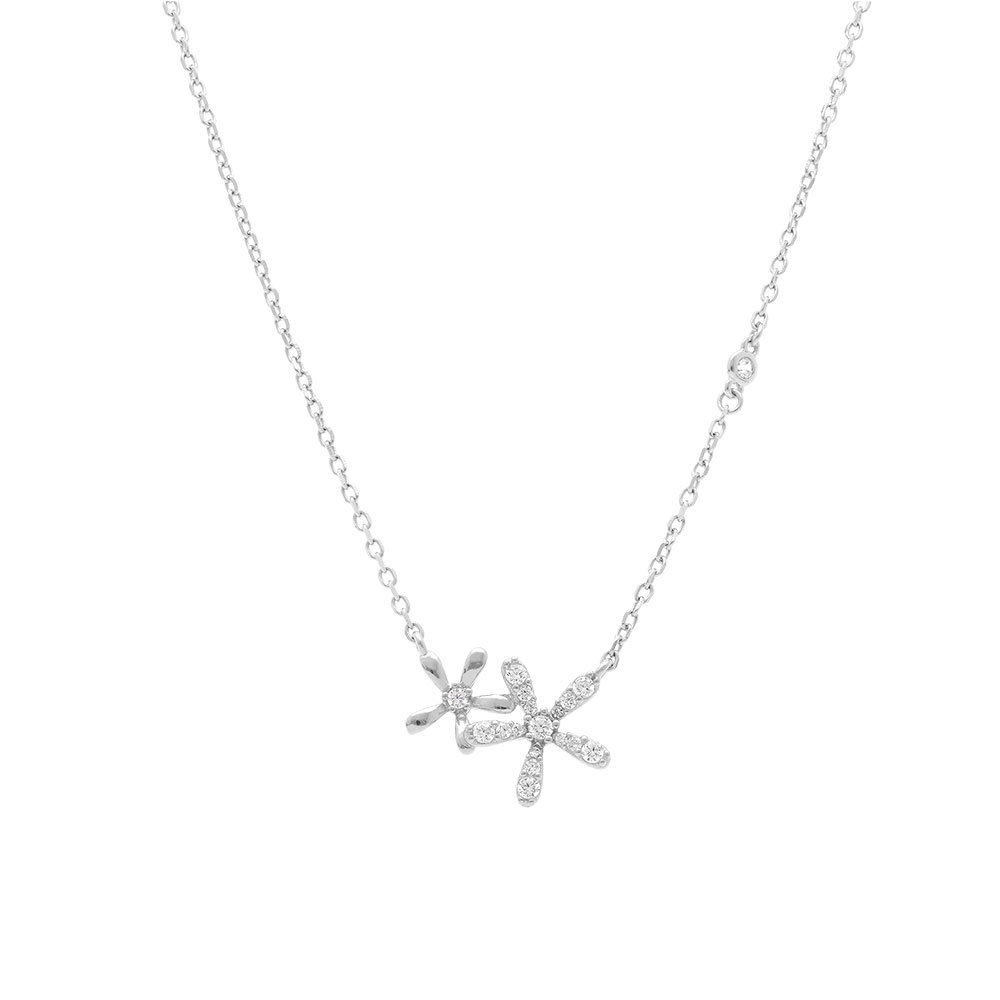 Collier en argent rhodi� double fleur orn�es d\'oxydes blancs sertis - 41+3cm - Vue 2