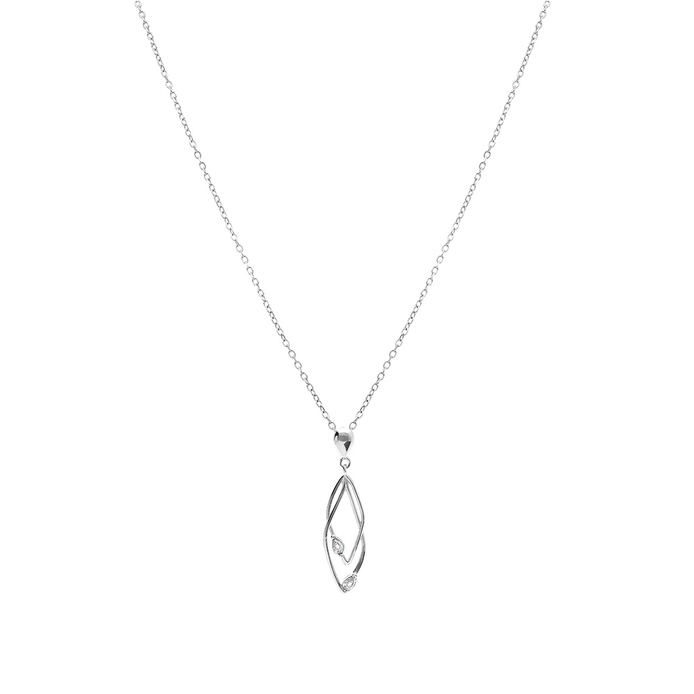 Collier en argent rhodi� deux  losanges entrelac�s avec oxydes blancs sertis - 39+4cm - Vue 2