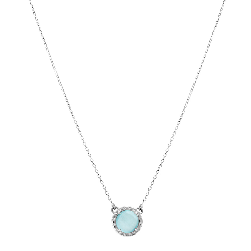Collier en argent rhodi� cabochon bleu ciel - 40 +5 cm - Vue 2