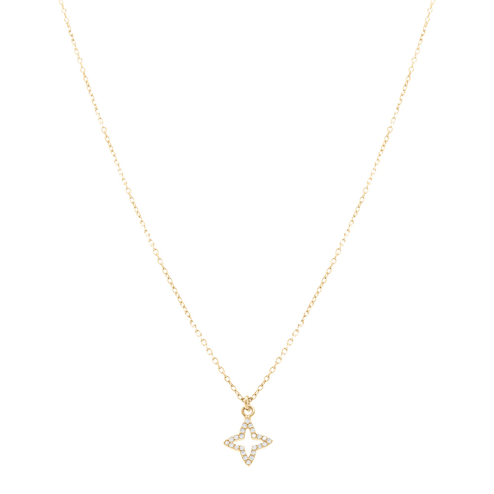 Collier en argent dor� avec pendentif �toile entour�e d\'oxydes blancs sertis - 40+5 cm - Vue 2