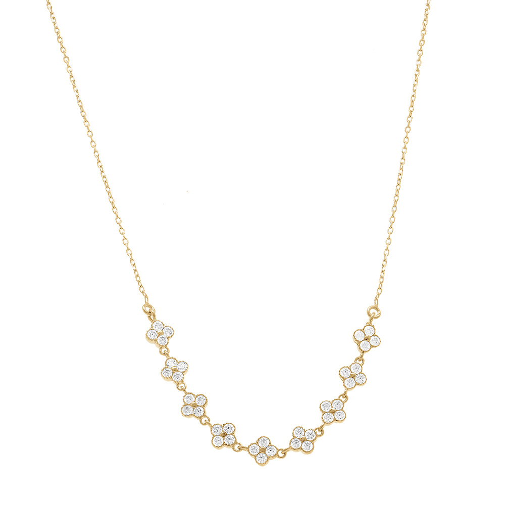 Collier en argent dor� avec multi fleurs orn�es d\'oxydes blancs sertis - 40+5cm - Vue 2