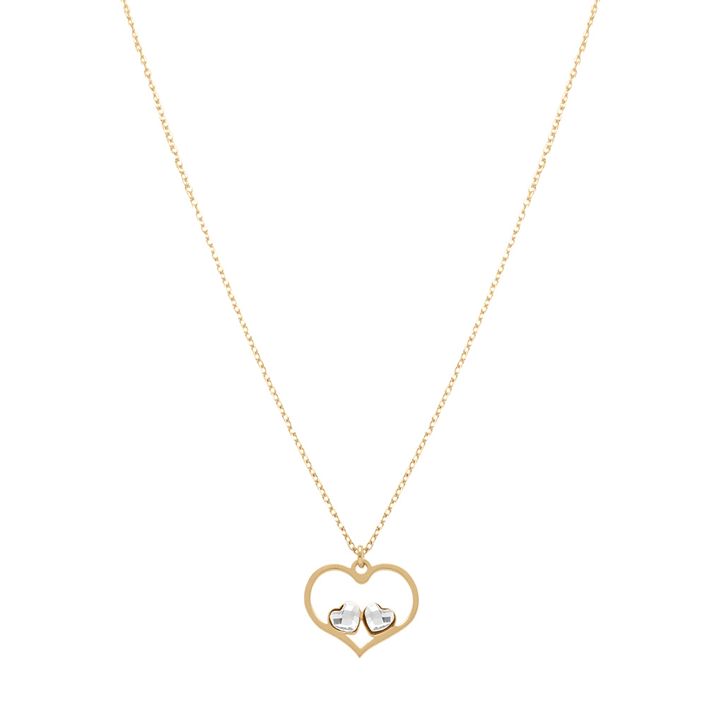 Collier en argent dor� avec pendentif coeur ajour� et deux oxydes blancs - 40+5cm - Vue 2