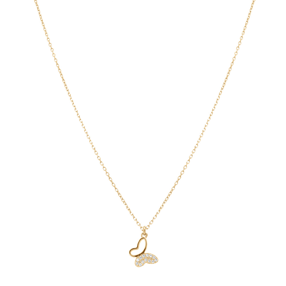 Collier en argent dor�avec pendentif  papillon et oxydes blancs sertis - 40+5cm - Vue 2