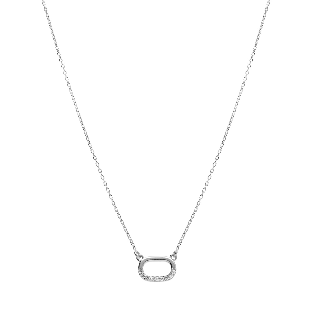 Collier en argent rhodi� avec oxydes blancs sertis - 40+5cm - Vue 2