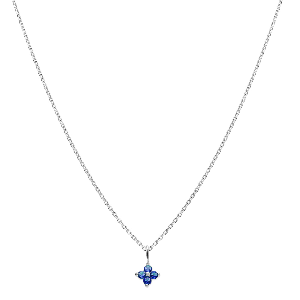 Collier en argent rhodi� pendentif fleur d\'oxydes bleus -  38+4cm - Vue 2