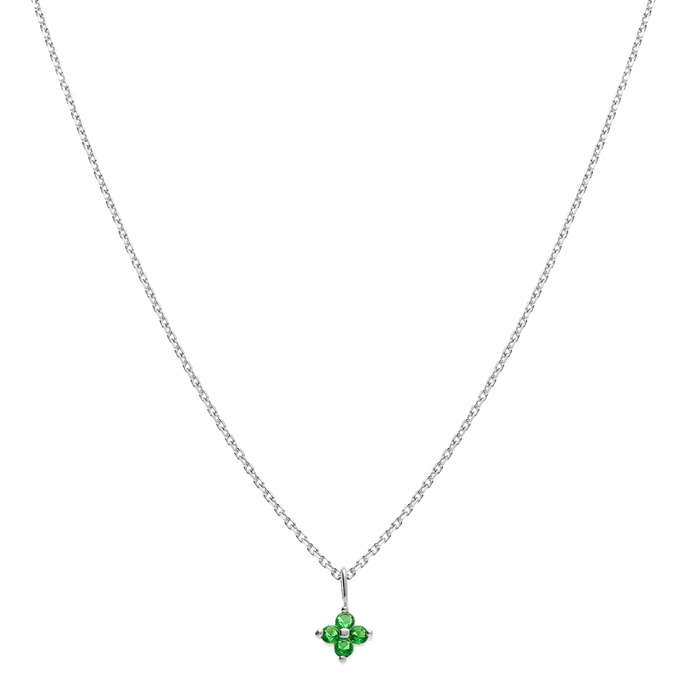 Collier en argent rhodi� pendentif fleur d\'oxydes verts -  38+4cm - Vue 2