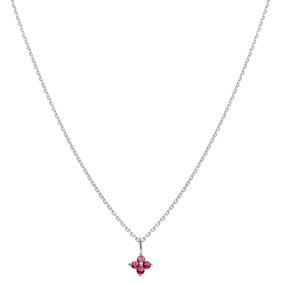 Collier en argent rhodi� pendentif fleur d\'oxydes rouges -  38+4cm - Vue 2