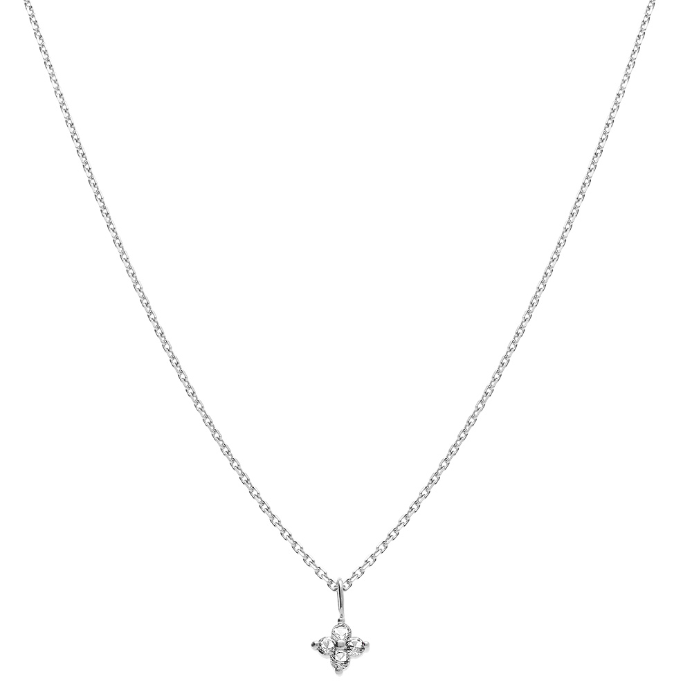 Collier en argent rhodi� pendentif fleur d\' oxydes blanc - 38+4cm - Vue 2