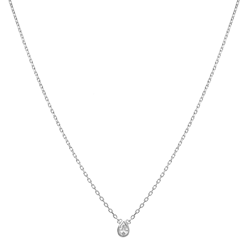 Collier en argent rhodi� goutte d\'oxyde blanc serti clos - 38+4cm - Vue 2