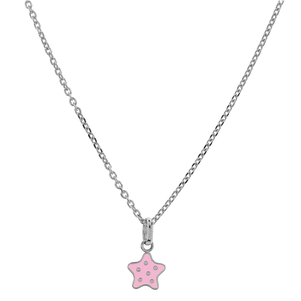 Collier en argent rhodi� cha�ne avec pendentif �toile rose � poids 36+2cm - Vue 2