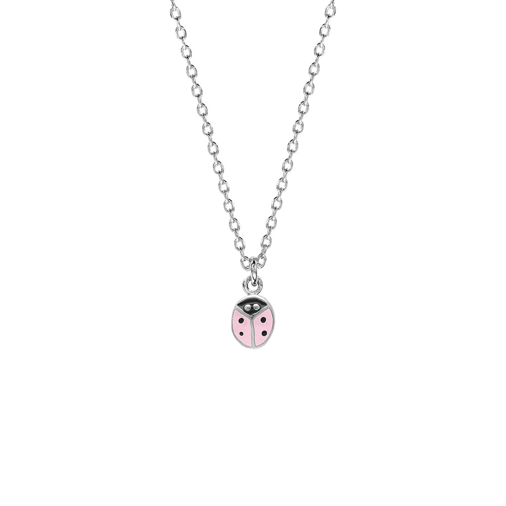 Collier en argent rhodi� enfant coccinelle r�sine rose - 36+2cm - Vue 2