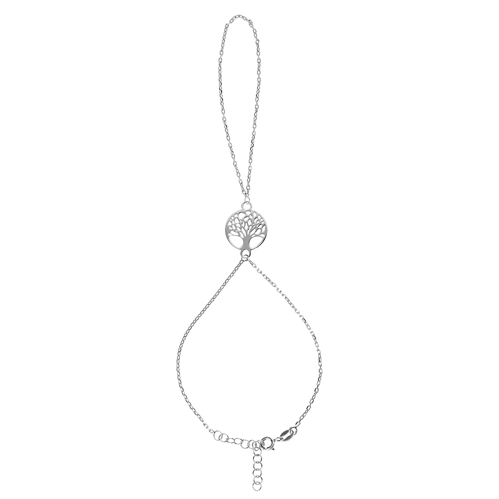 Parure de main en argent rhodi� avec pastille arbre de vie - Vue 2