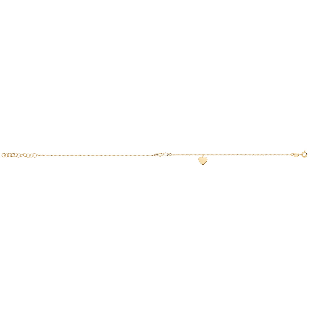 Cha�ne de cheville en argent et dorure jaune avec pampille coeur et infini 23+3cm - Vue 2