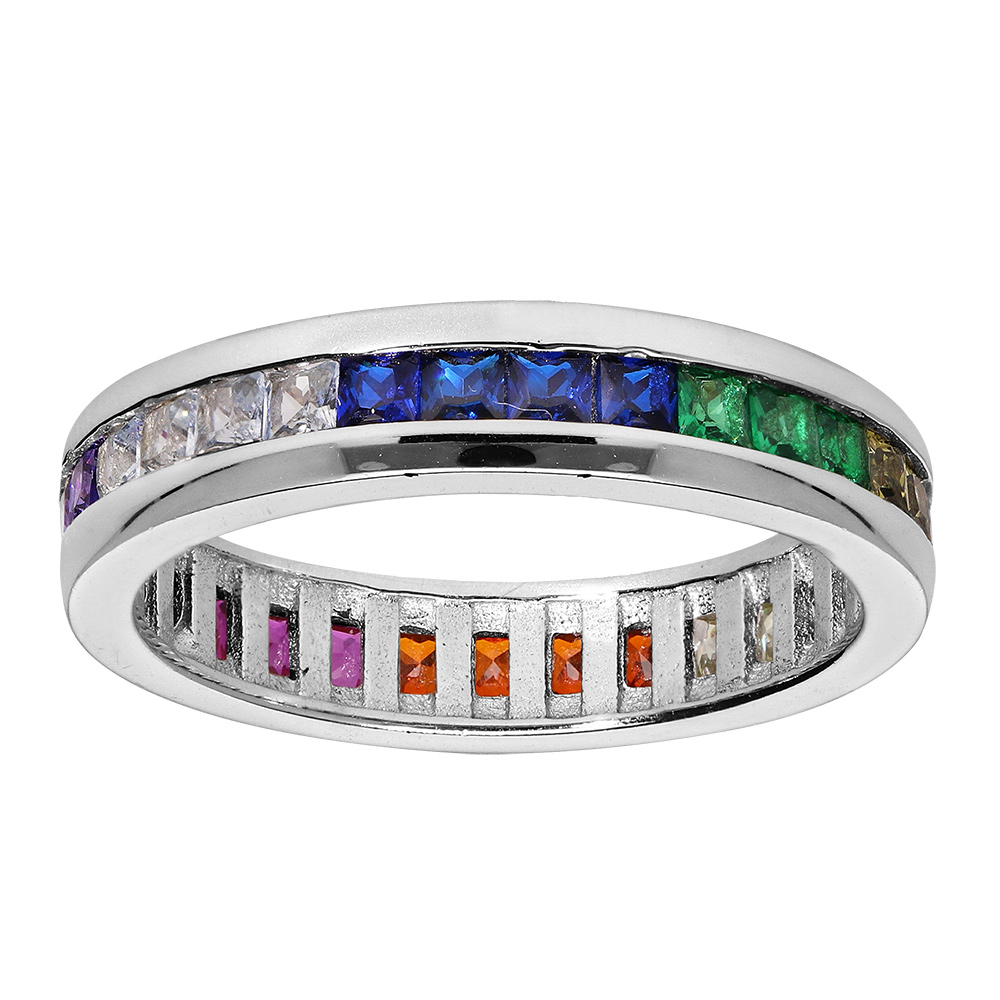 Bague en argent rhodi� empierr�e multi couleurs - Vue 2