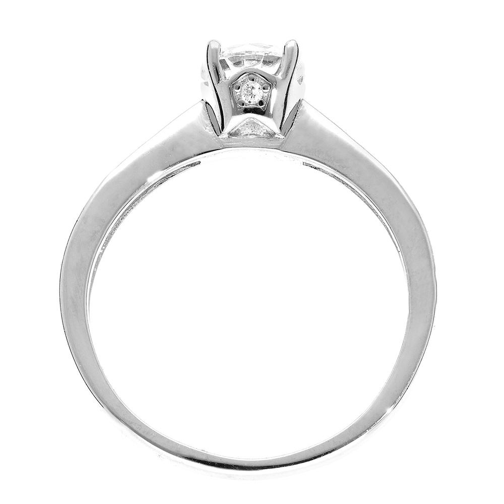 Bague en argent rhodi� solitaire avec oxydes blancs sertis et 1 oxyde blanc serti griffe - Vue 2
