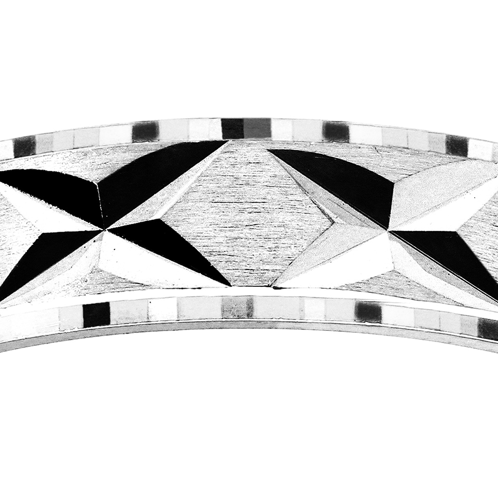 Alliance en argent rhodi� satin� 5mm avec motifs cisel�s - Vue 2