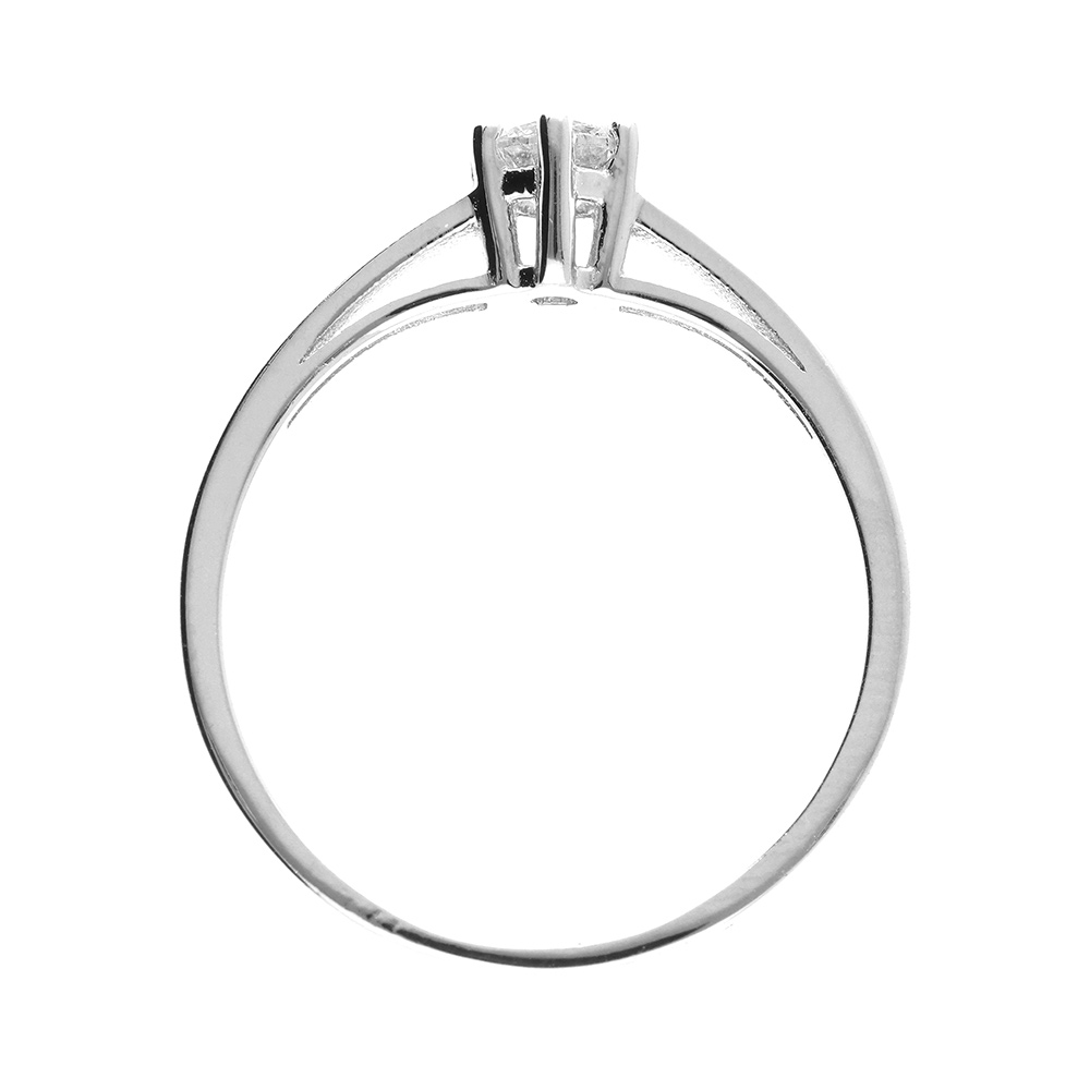 Bague en argent rhodi� solitaire rond oxyde blanc serti 4mm - Vue 2