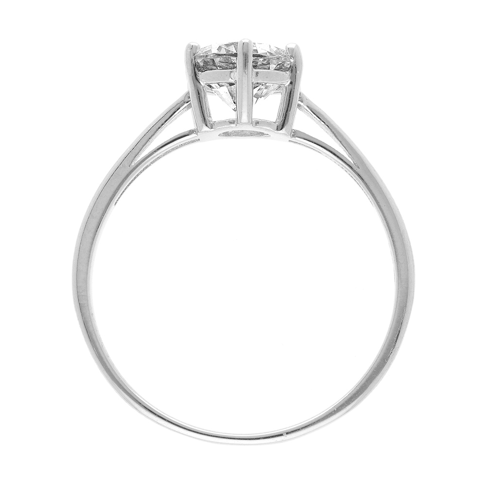 Bague en argent rhodi� solitaire rond oxyde blanc serti 7mm - Vue 2