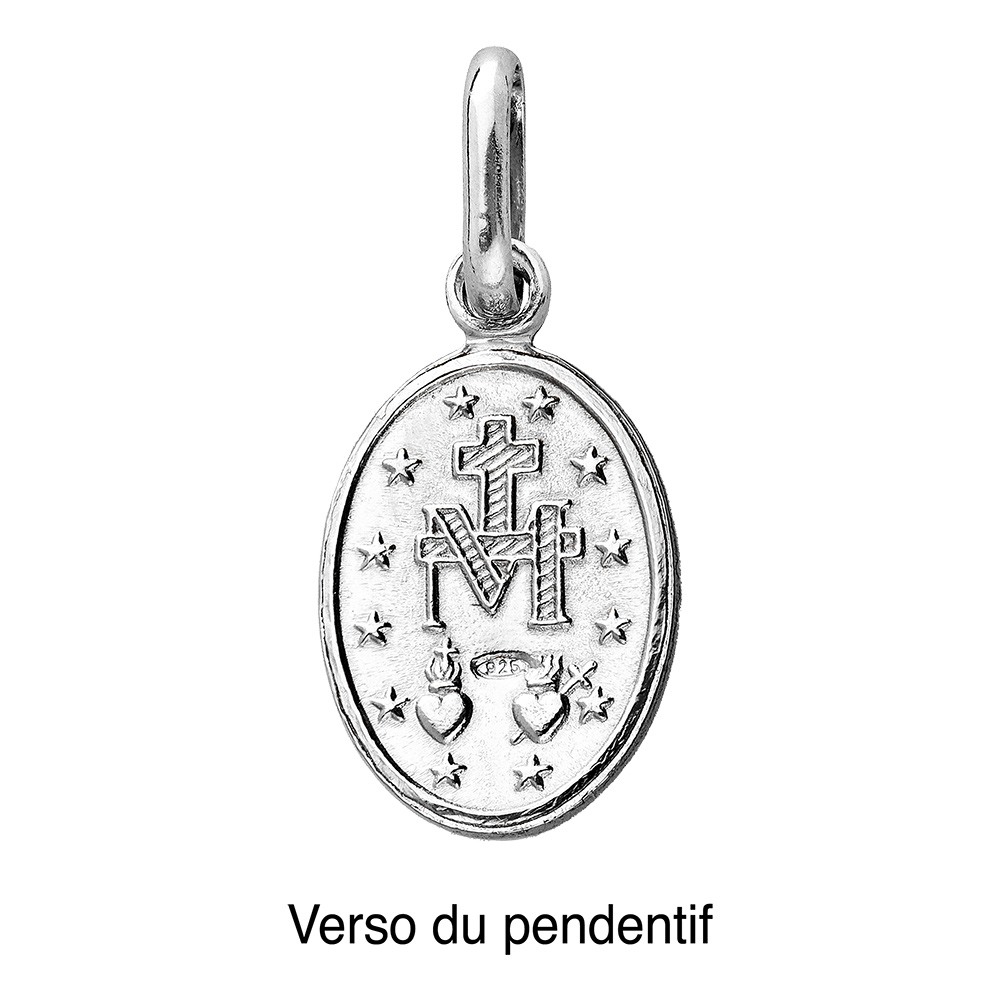 Pendentif en argent rhodi� ovale vierge Miraculeuse recto verso - Vue 2