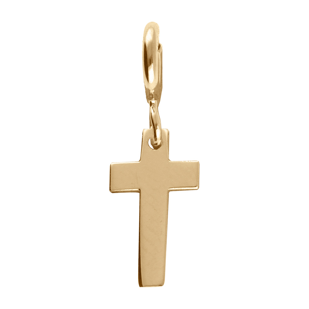 Pendentif en argent et dorure jaune croix avec anneau ressort - Vue 2