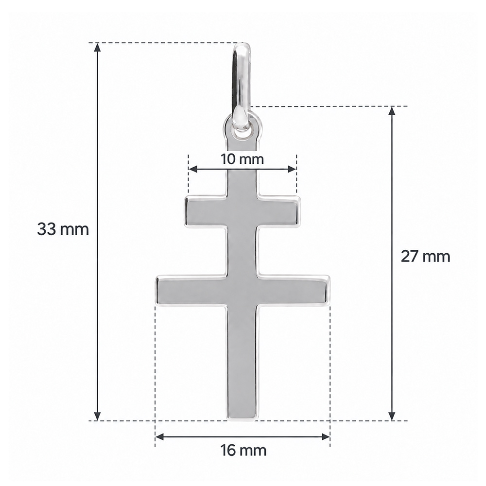 Pendentif Croix de Lorraine en argent rhodi� plate et lisse - 27mm x 16mm - Vue 2
