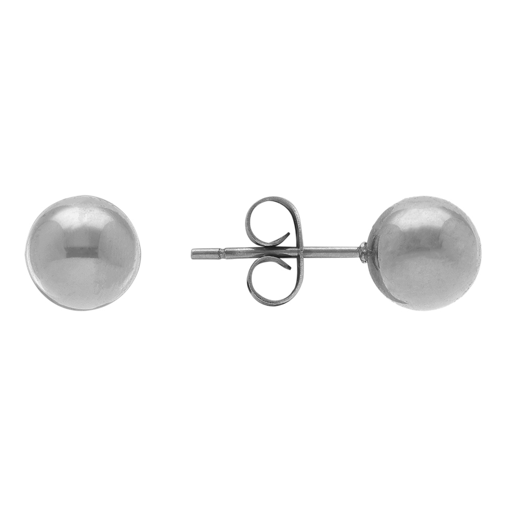 Boucles d\'oreilles en acier boule lisse de 7mm fermoir poussette - Vue 2