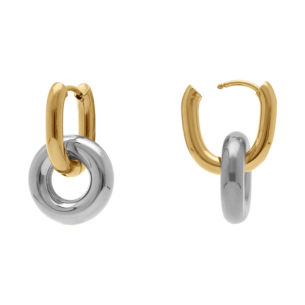 Cr�oles en acier bicolore deux anneaux entrem�l�s - Vue 2