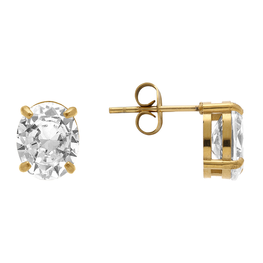 Boucles d\'oreille tige en acier dor� oxyde blanc serti  - 0.81cm x 0.99cm - Vue 2