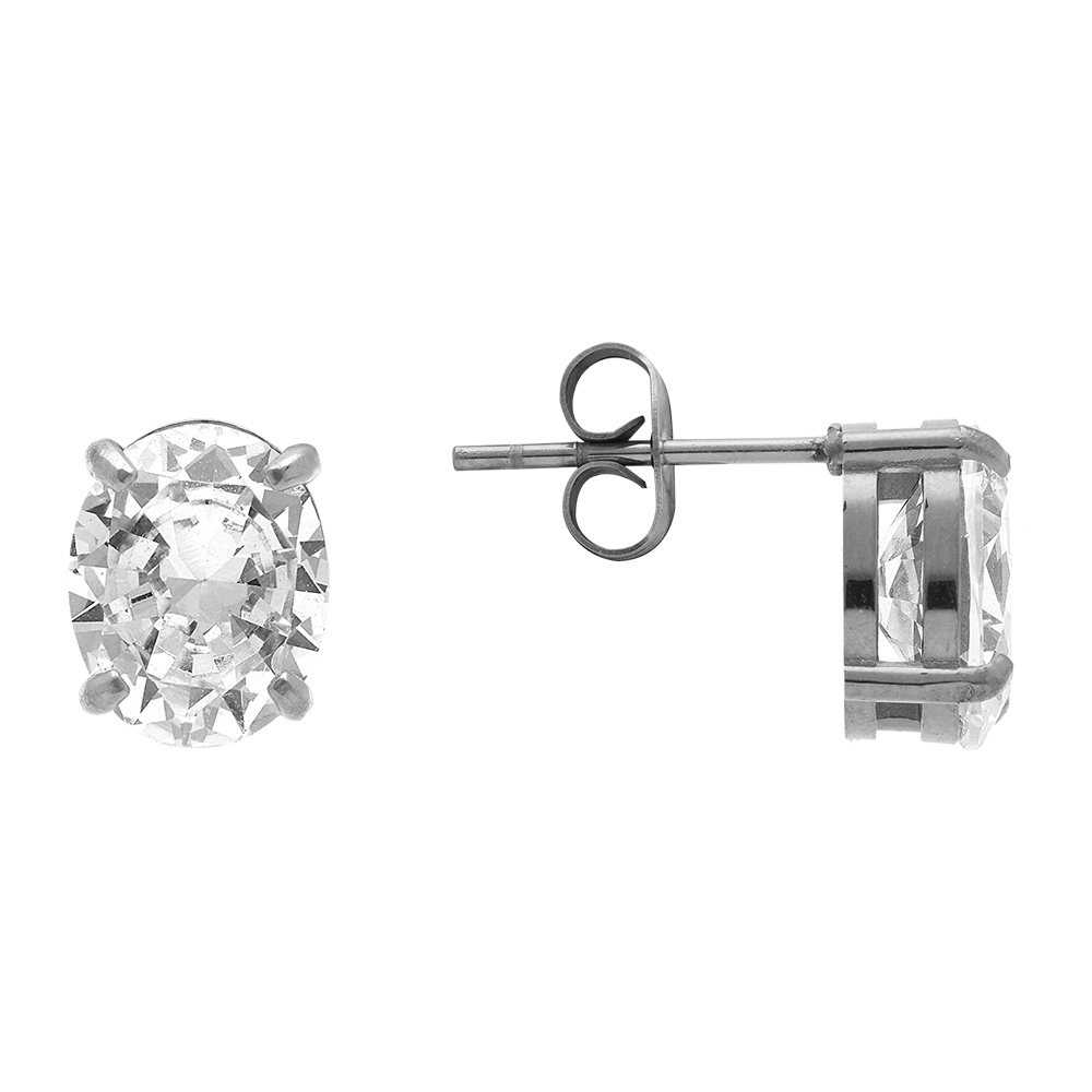 Boucles d\'oreille tige en acier oxyde blanc serti - 8.1mm X 9.9mm - Vue 2