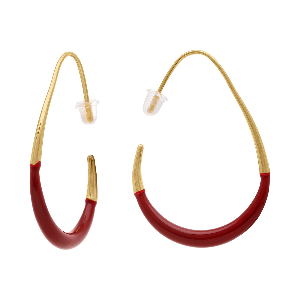 Cr�oles ovales en acier dor� r�sine rouge - 37x33mm - Vue 2