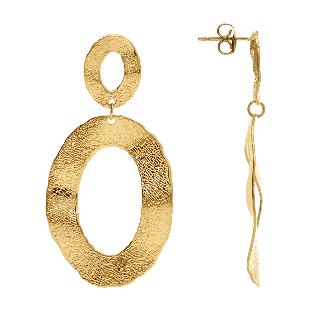 Boucles d\'oreille pendantes martel�es dor�es en acier dor� - Vue 2