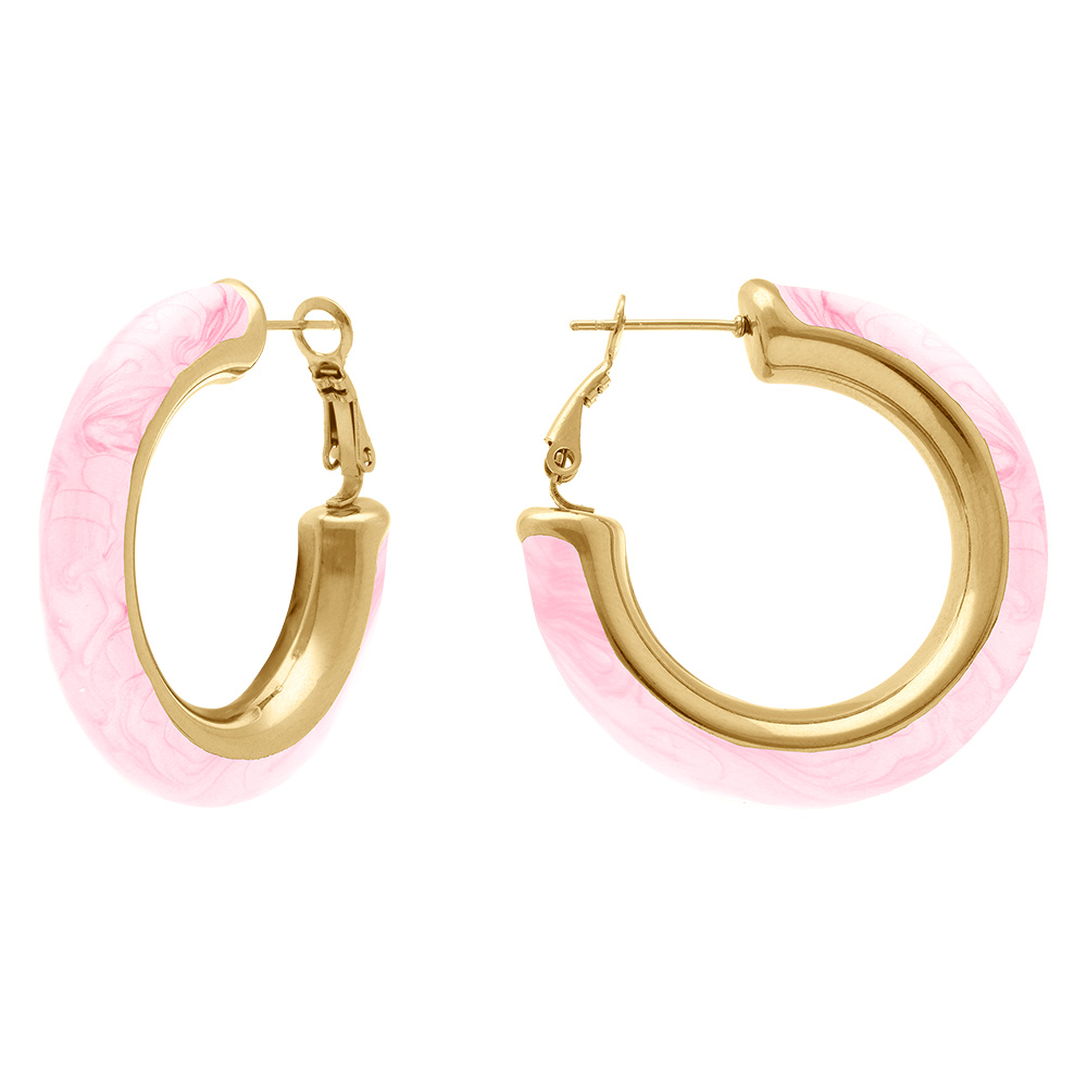 Cr�oles en acier dor� ronde ronde 38mm fil 7mm rose clair nacr� tige et clapet - Vue 2